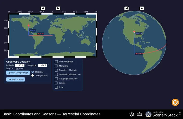 Basic Coordinates and Seasons simulation screenshot