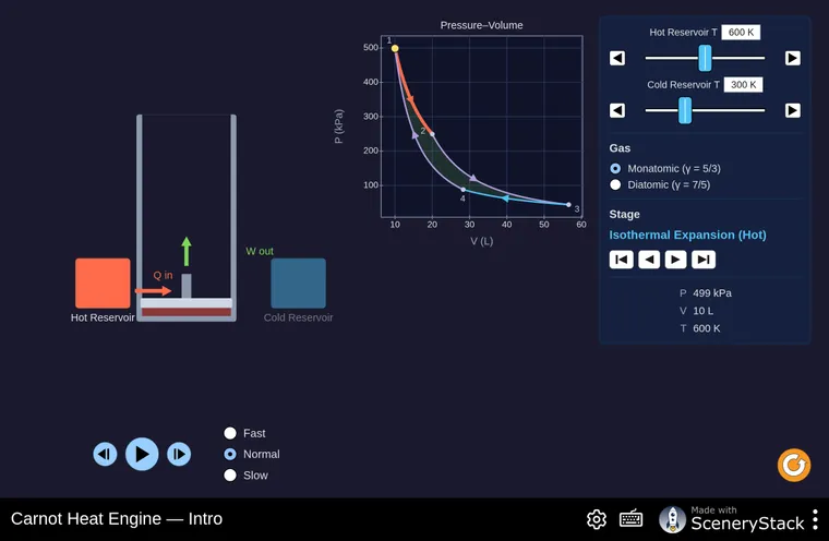 Carnot Heat Engine simulation screenshot