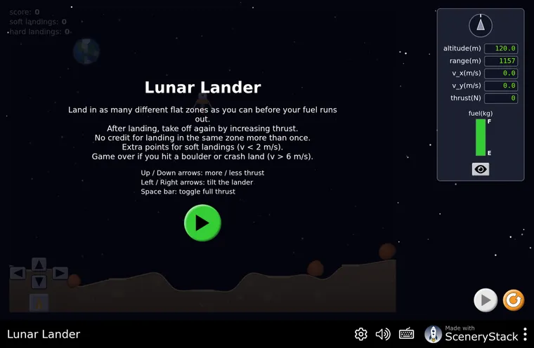 Lunar Lander simulation screenshot
