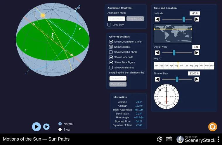 Motions of the Sun simulation screenshot