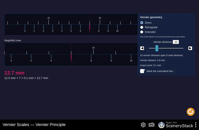 Vernier Scales simulation screenshot